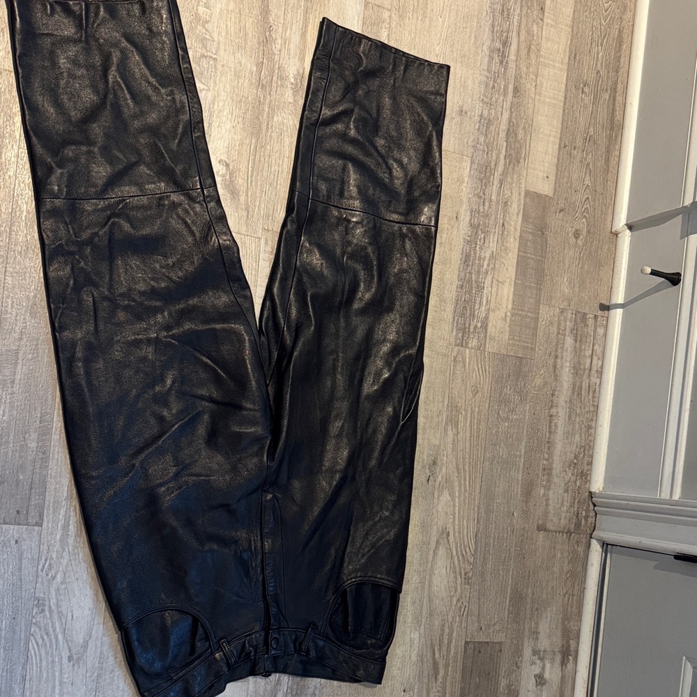 Black Straight Leg Lamb Leather Women's Pant
